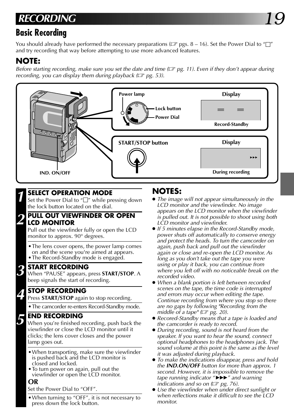 Recording, Basic recording | JVC 0797TOV*UN*VP User Manual | Page 19 / 84