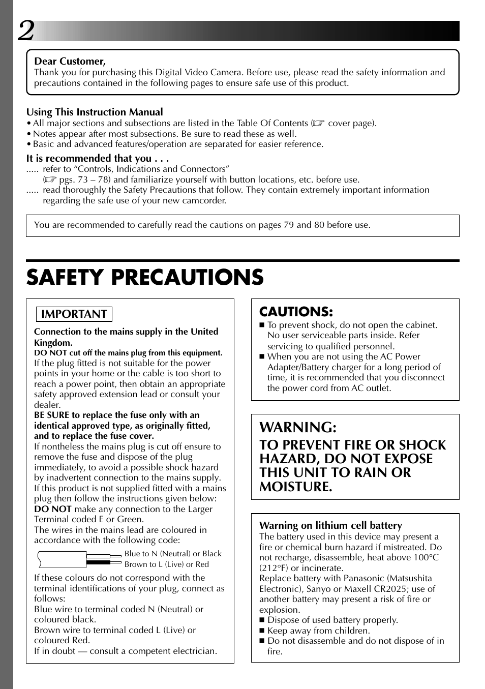 Safety precautions, Warning, Cautions | JVC 0797TOV*UN*VP User Manual | Page 2 / 84