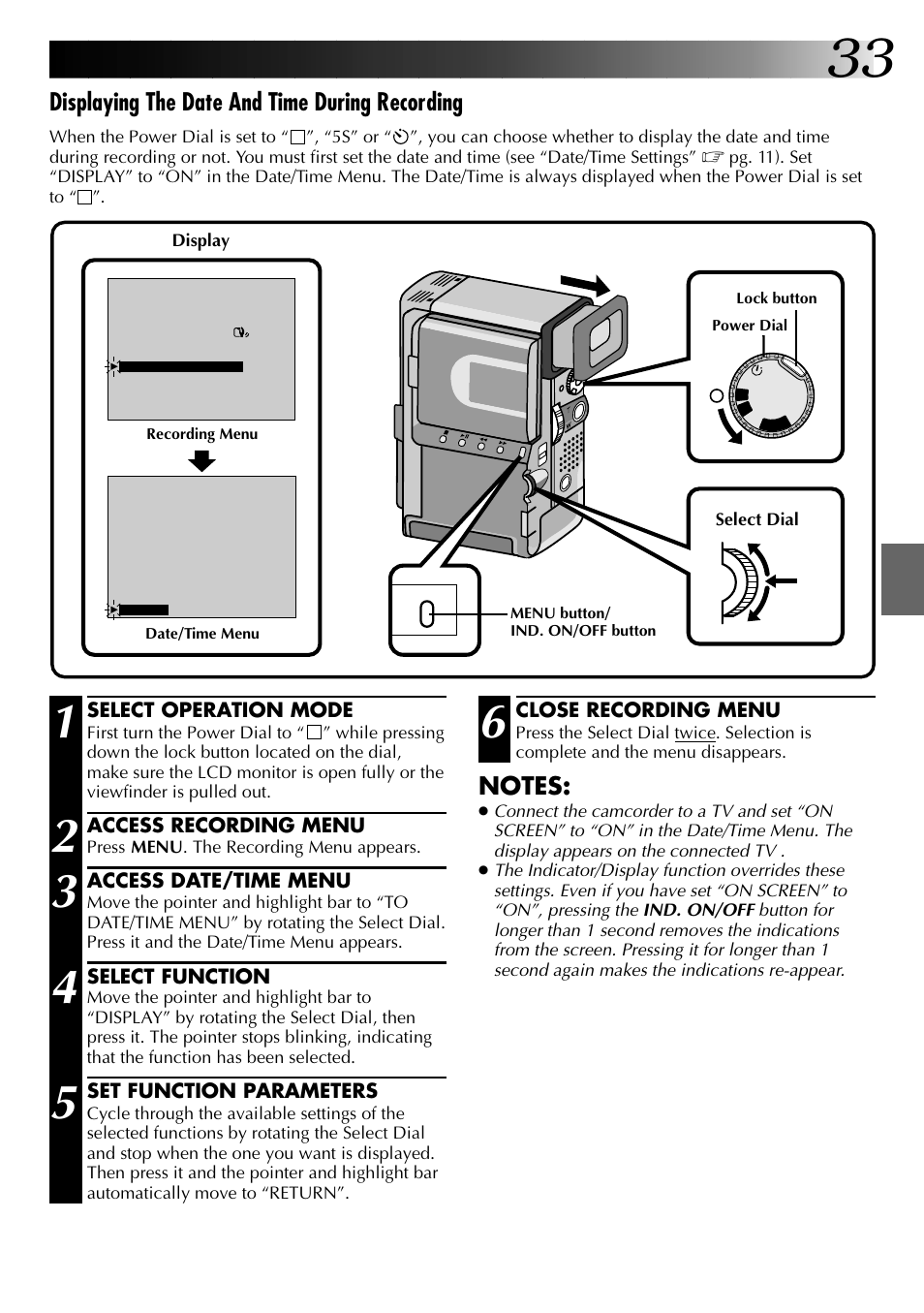 Displaying the date and time during recording | JVC 0797TOV*UN*VP User Manual | Page 33 / 84