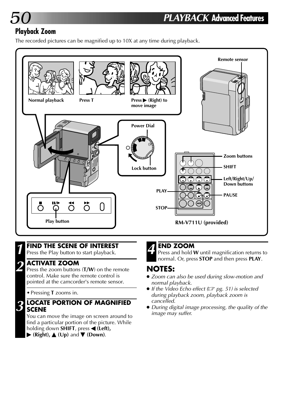 Playback, Advanced features, Playback zoom | JVC 0797TOV*UN*VP User Manual | Page 50 / 84