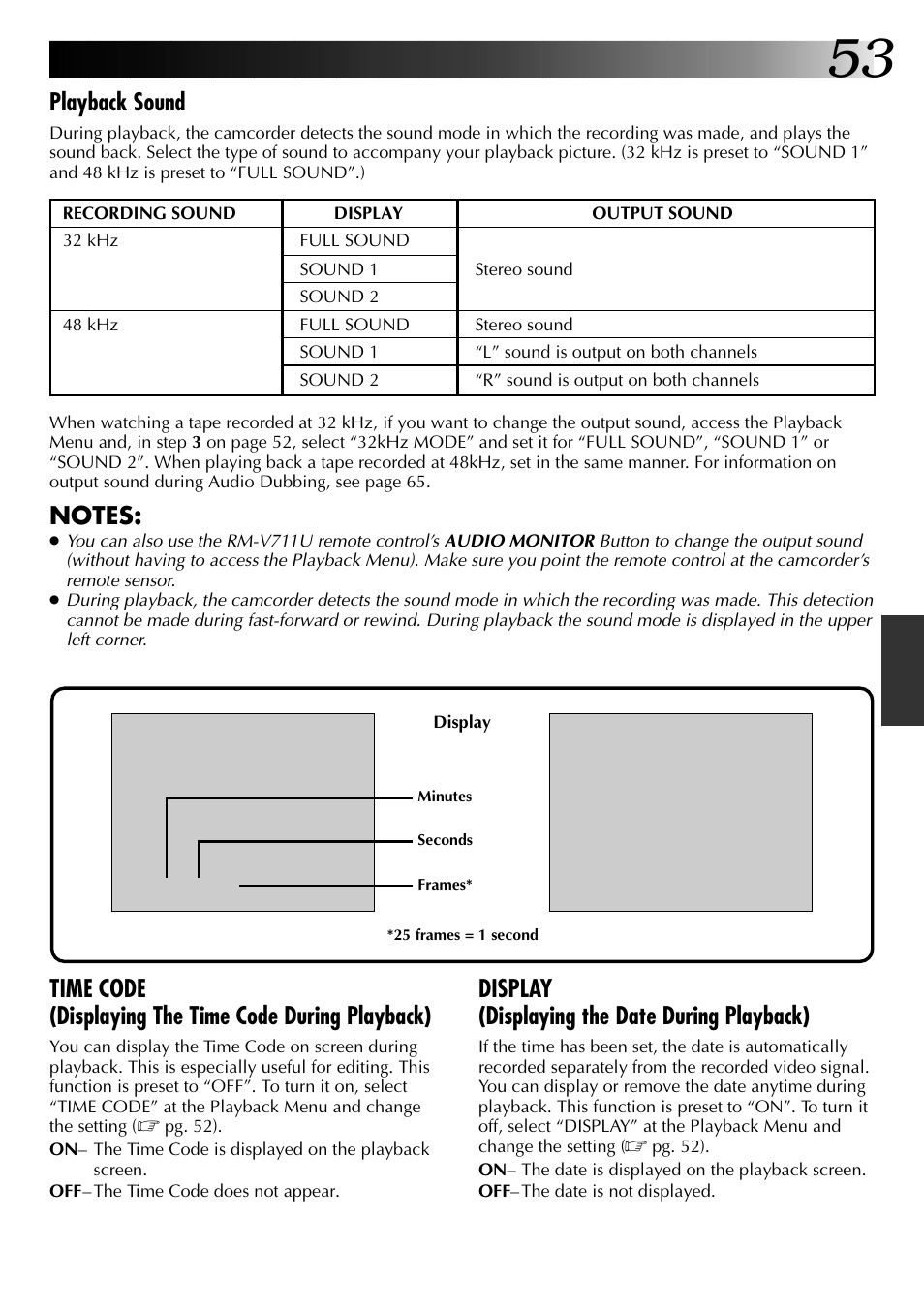 Playback sound, Display (displaying the date during playback) | JVC 0797TOV*UN*VP User Manual | Page 53 / 84