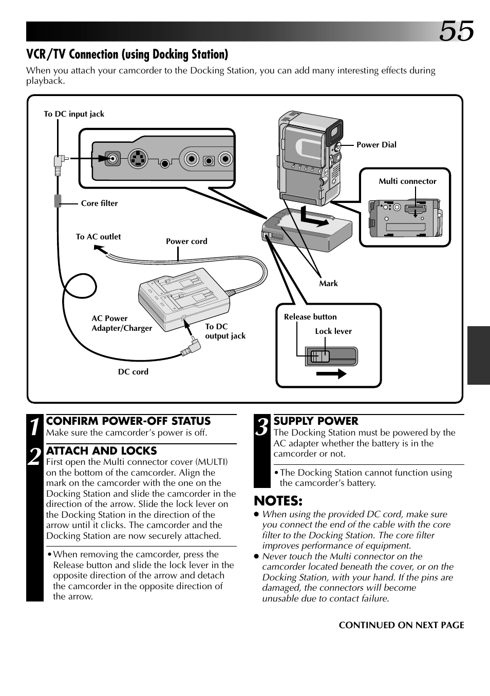 Vcr/tv connection (using docking station) | JVC 0797TOV*UN*VP User Manual | Page 55 / 84