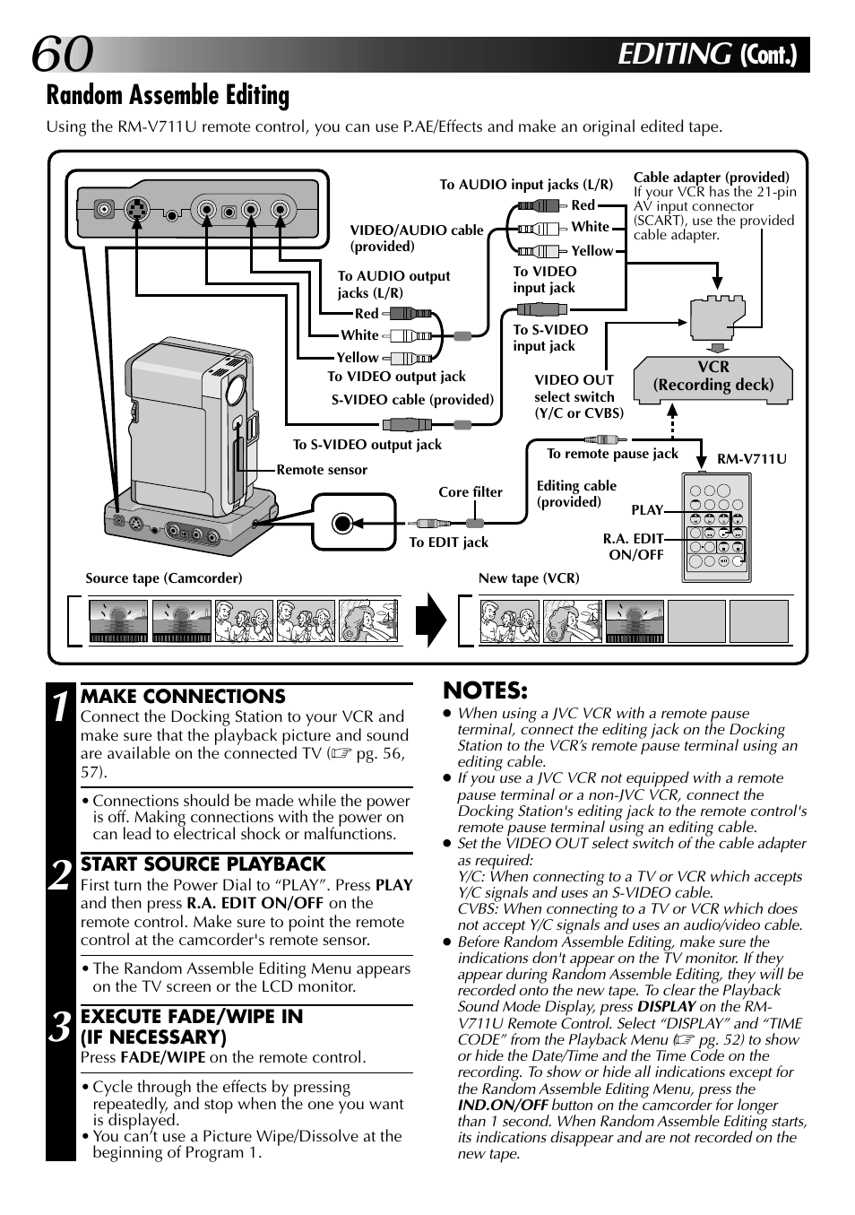 Editing, Cont.), Random assemble editing | JVC 0797TOV*UN*VP User Manual | Page 60 / 84