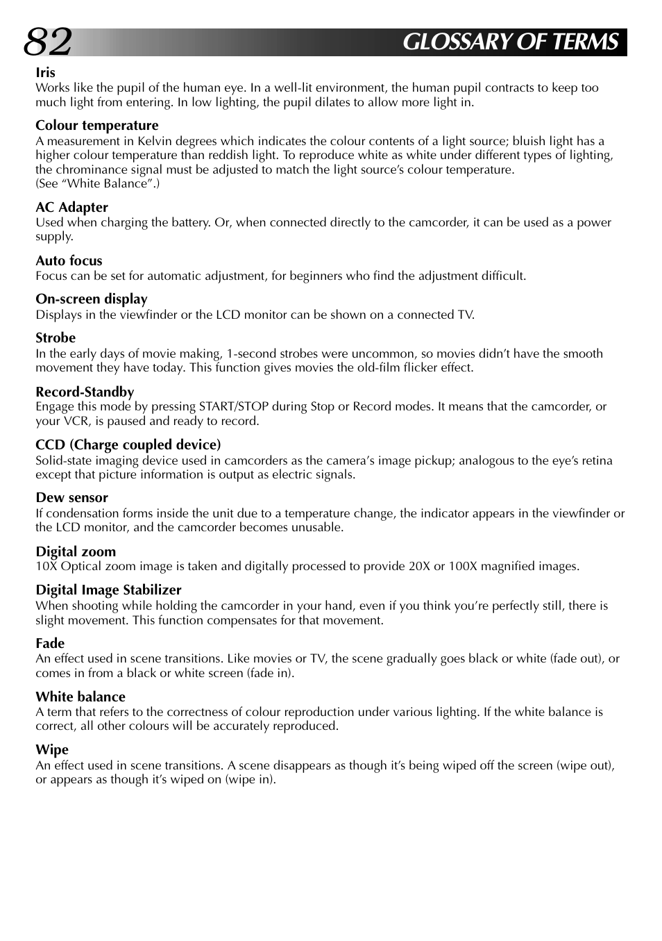 Glossary of terms | JVC 0797TOV*UN*VP User Manual | Page 82 / 84