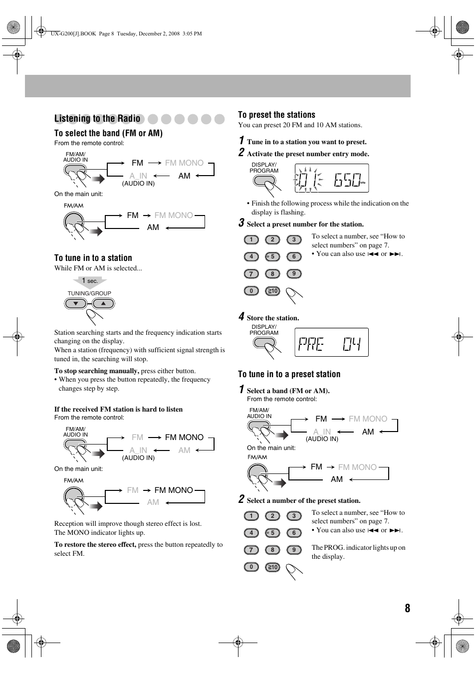 Listening to the radio | JVC Micro Component System UX-G200 User Manual | Page 11 / 28