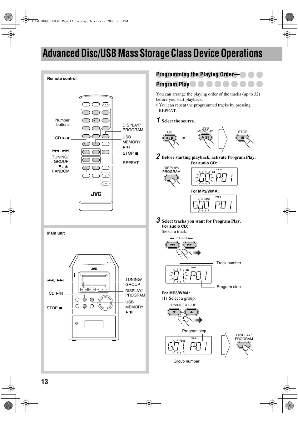 Programming the playing order— program play | JVC Micro Component System UX-G200 User Manual | Page 16 / 28