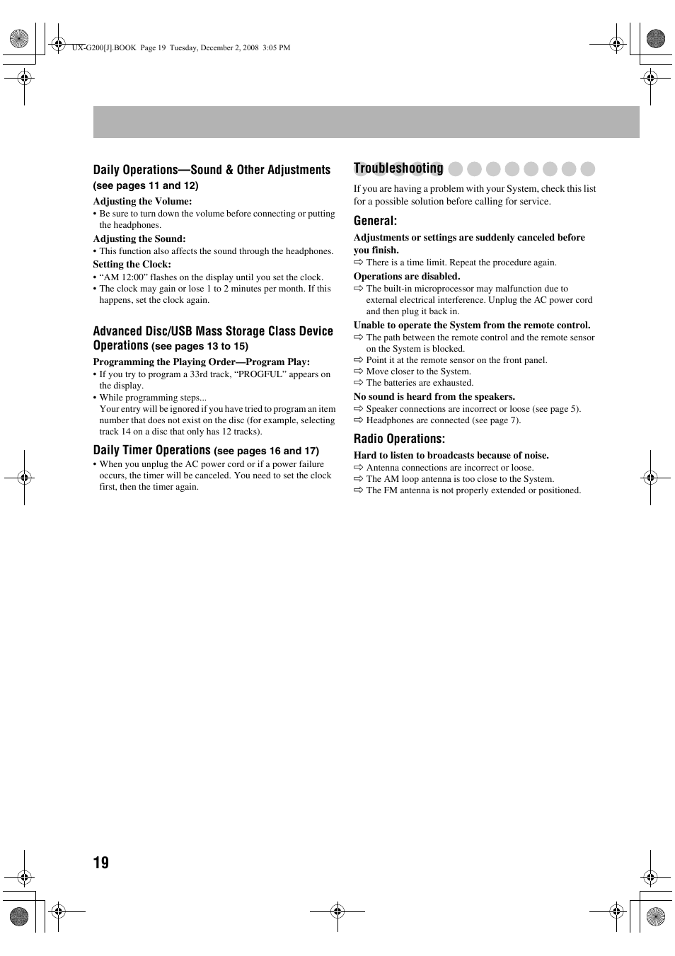 Troubleshooting | JVC Micro Component System UX-G200 User Manual | Page 22 / 28