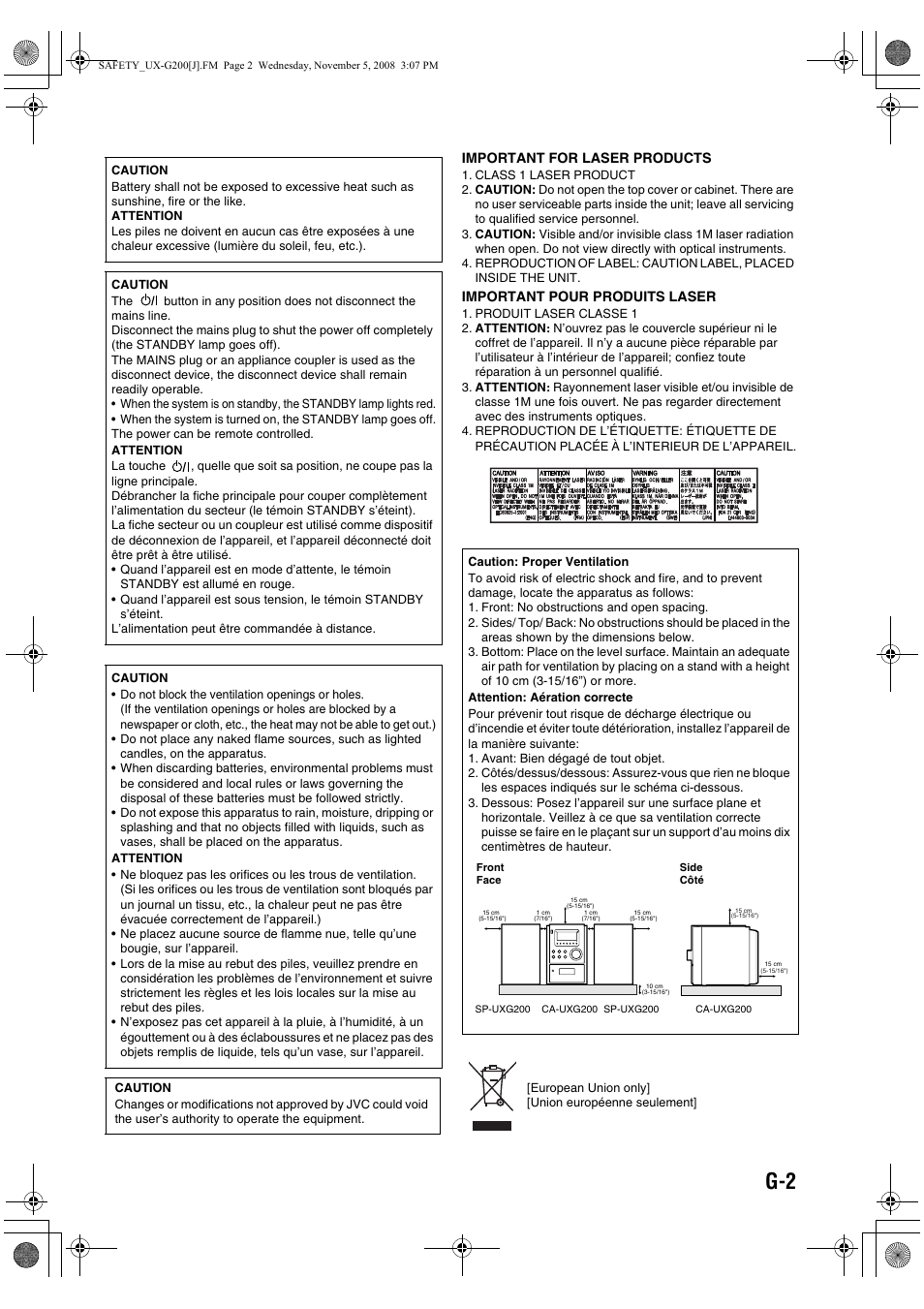 JVC Micro Component System UX-G200 User Manual | Page 3 / 28