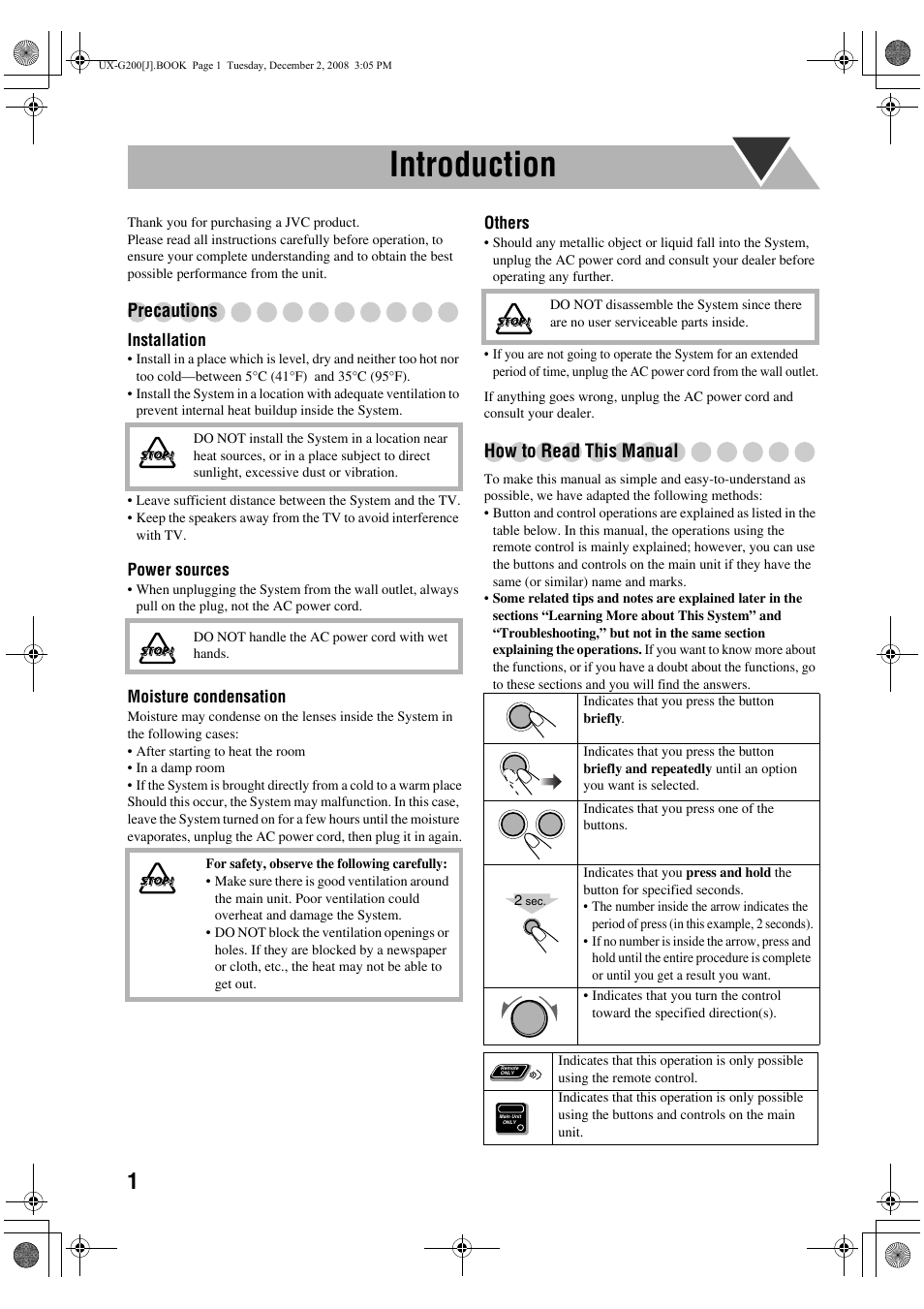 Introduction, Precautions, How to read this manual | JVC Micro Component System UX-G200 User Manual | Page 4 / 28