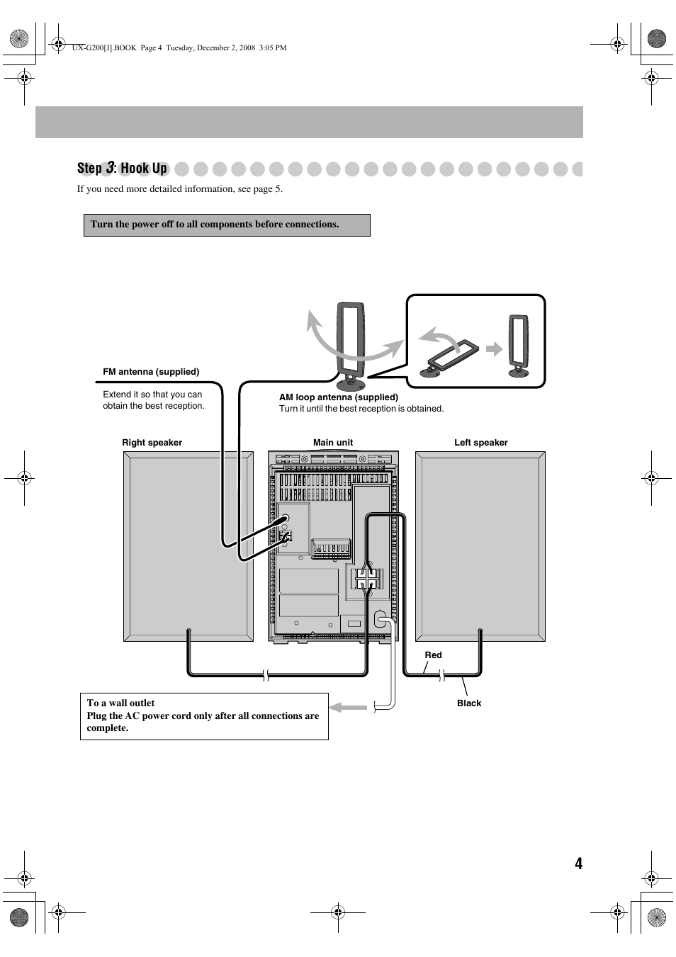 Step 3: hook up, Step, Hook up | JVC Micro Component System UX-G200 User Manual | Page 7 / 28