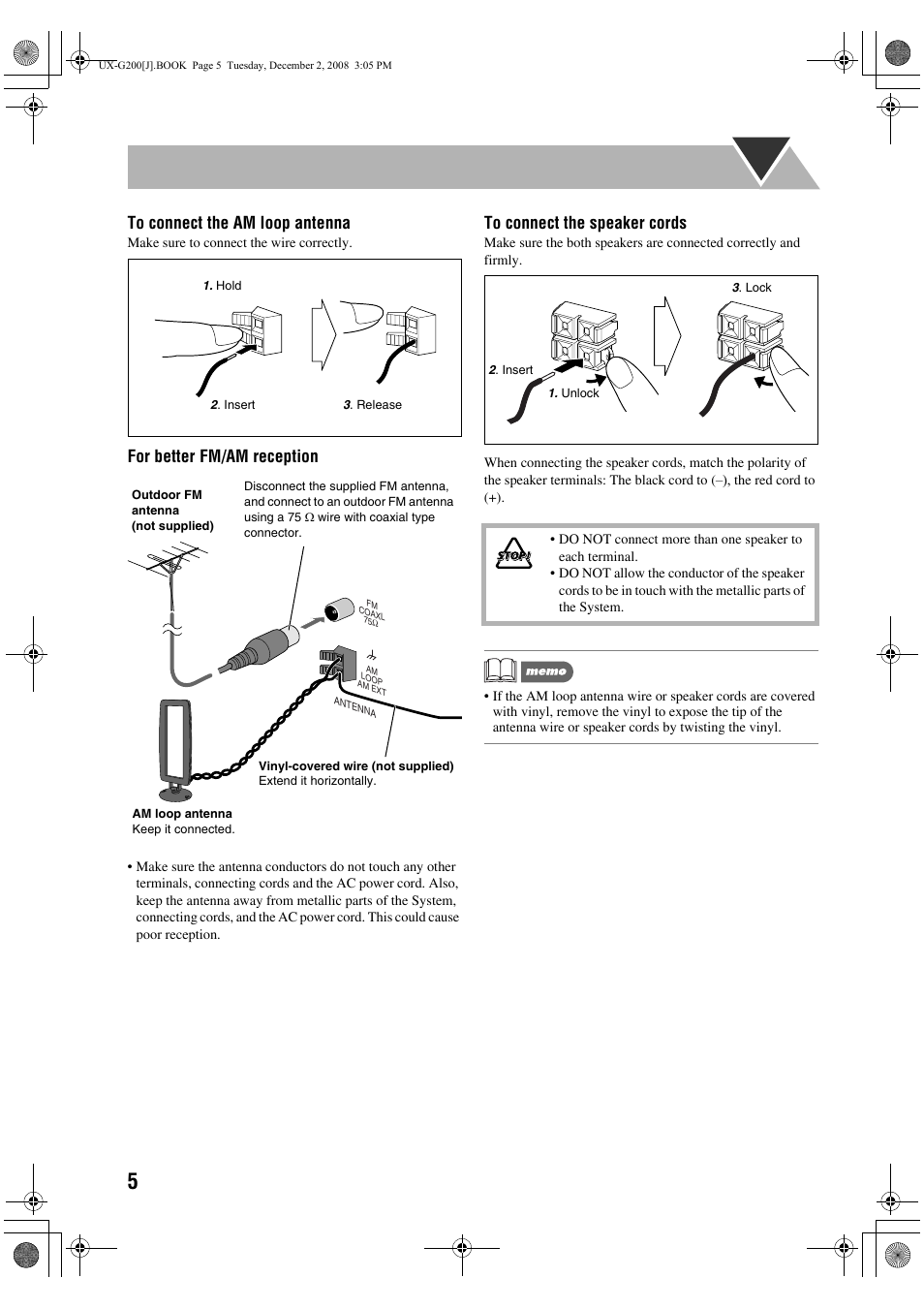 For better fm/am reception | JVC Micro Component System UX-G200 User Manual | Page 8 / 28