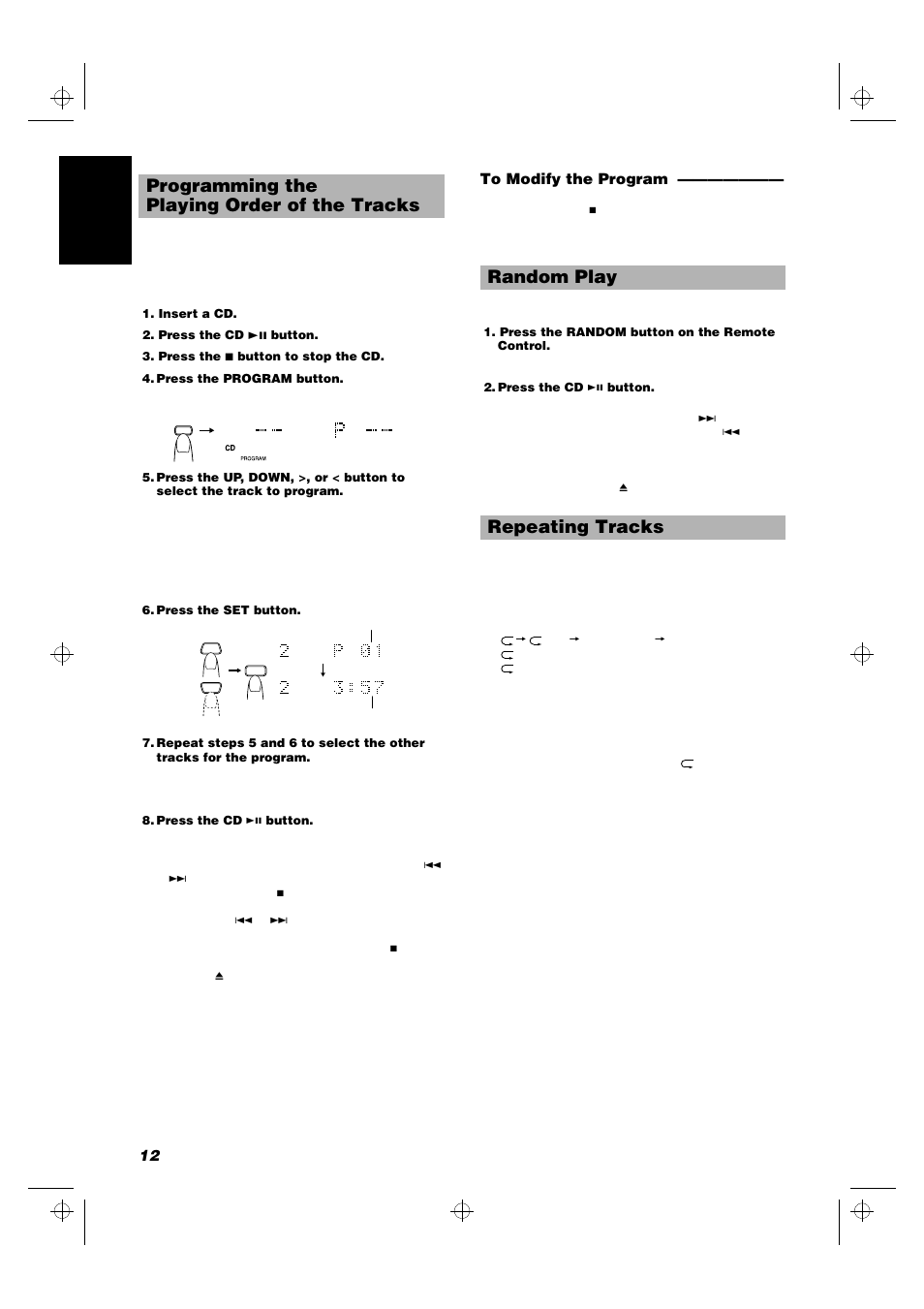 Programming the playing order of the tracks, Random play repeating tracks | JVC UX-MD9000R User Manual | Page 16 / 33