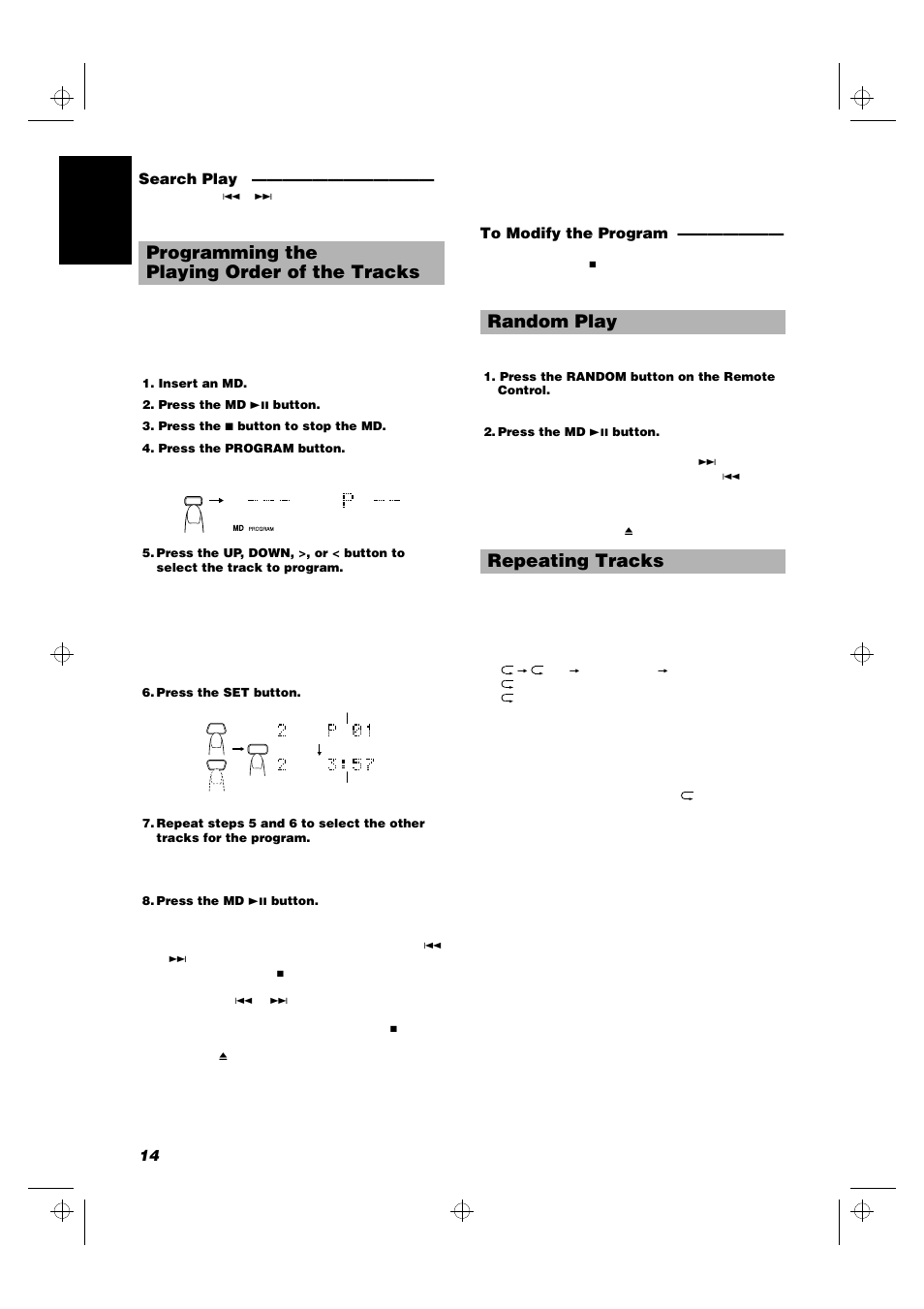 Programming the playing order of the tracks, Random play repeating tracks | JVC UX-MD9000R User Manual | Page 18 / 33