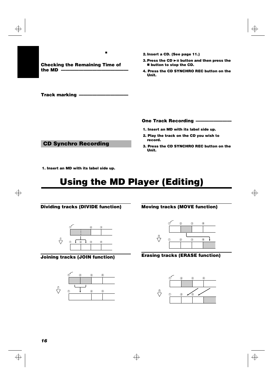 Using the md player (editing), Cd synchro recording | JVC UX-MD9000R User Manual | Page 20 / 33