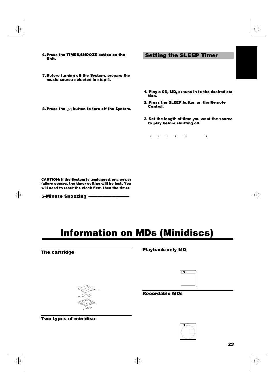 Information on mds (minidiscs), Setting the sleep timer | JVC UX-MD9000R User Manual | Page 27 / 33