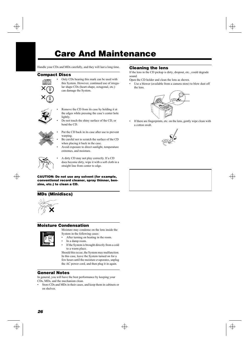 Care and maintenance | JVC UX-MD9000R User Manual | Page 30 / 33