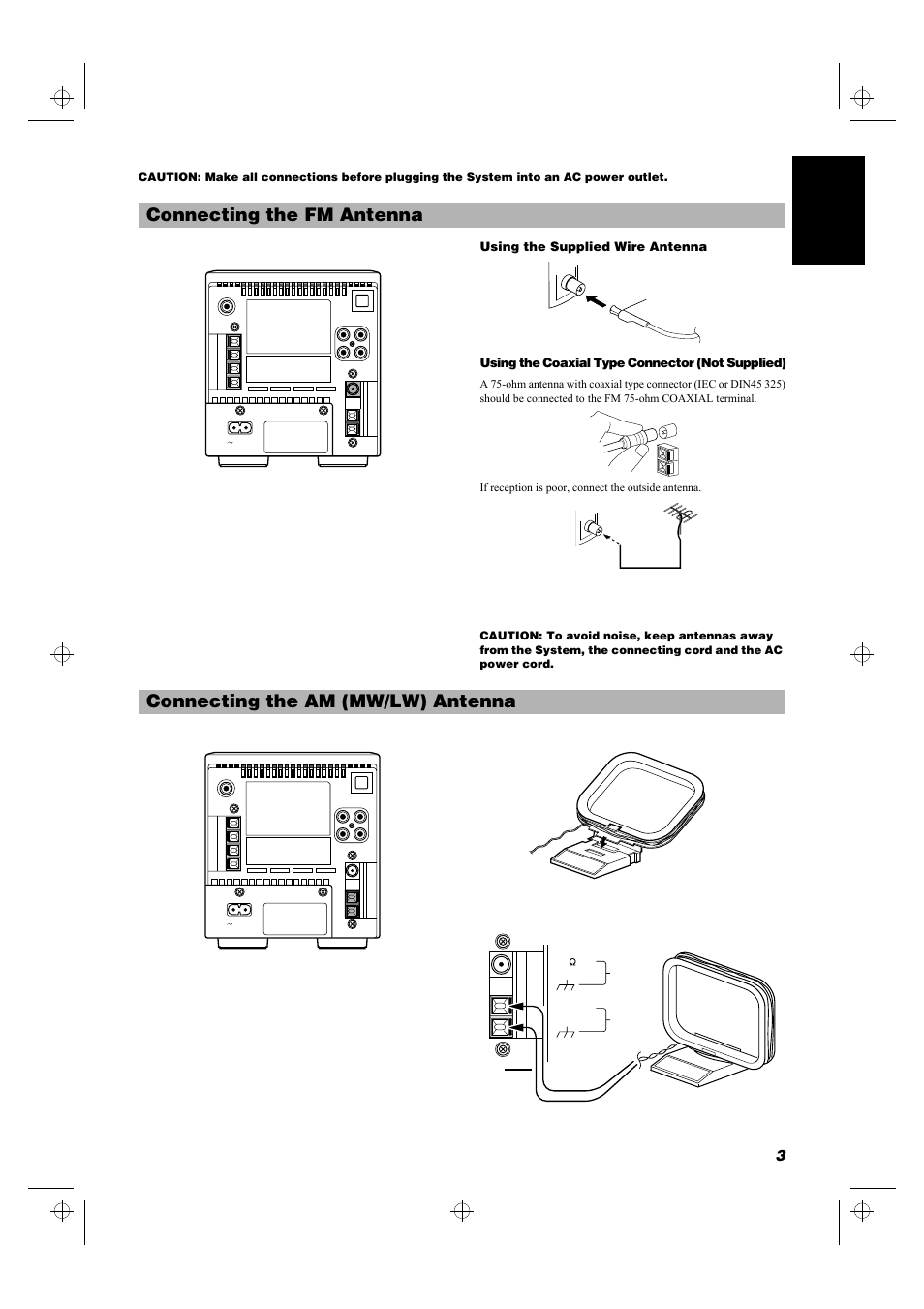 Connecting the fm antenna, Connecting the am (mw/lw) antenna, 3english | JVC UX-MD9000R User Manual | Page 7 / 33