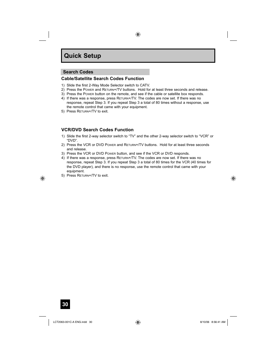 Quick setup | JVC HD-70G887 User Manual | Page 30 / 88