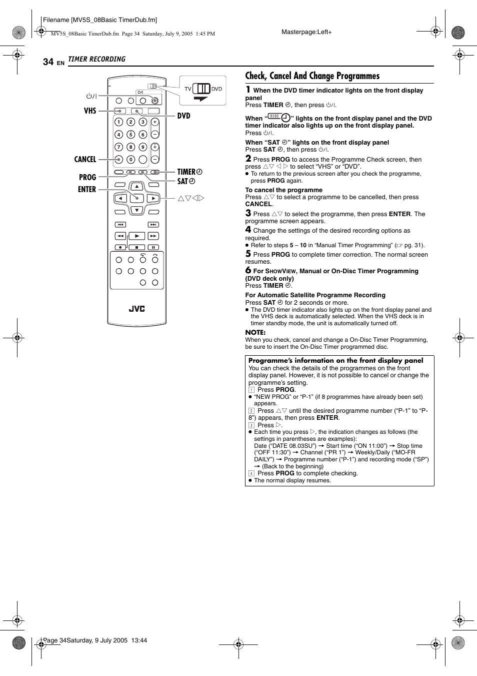 Check, cancel and change programmes | JVC LPT1092-001A User Manual | Page 34 / 100