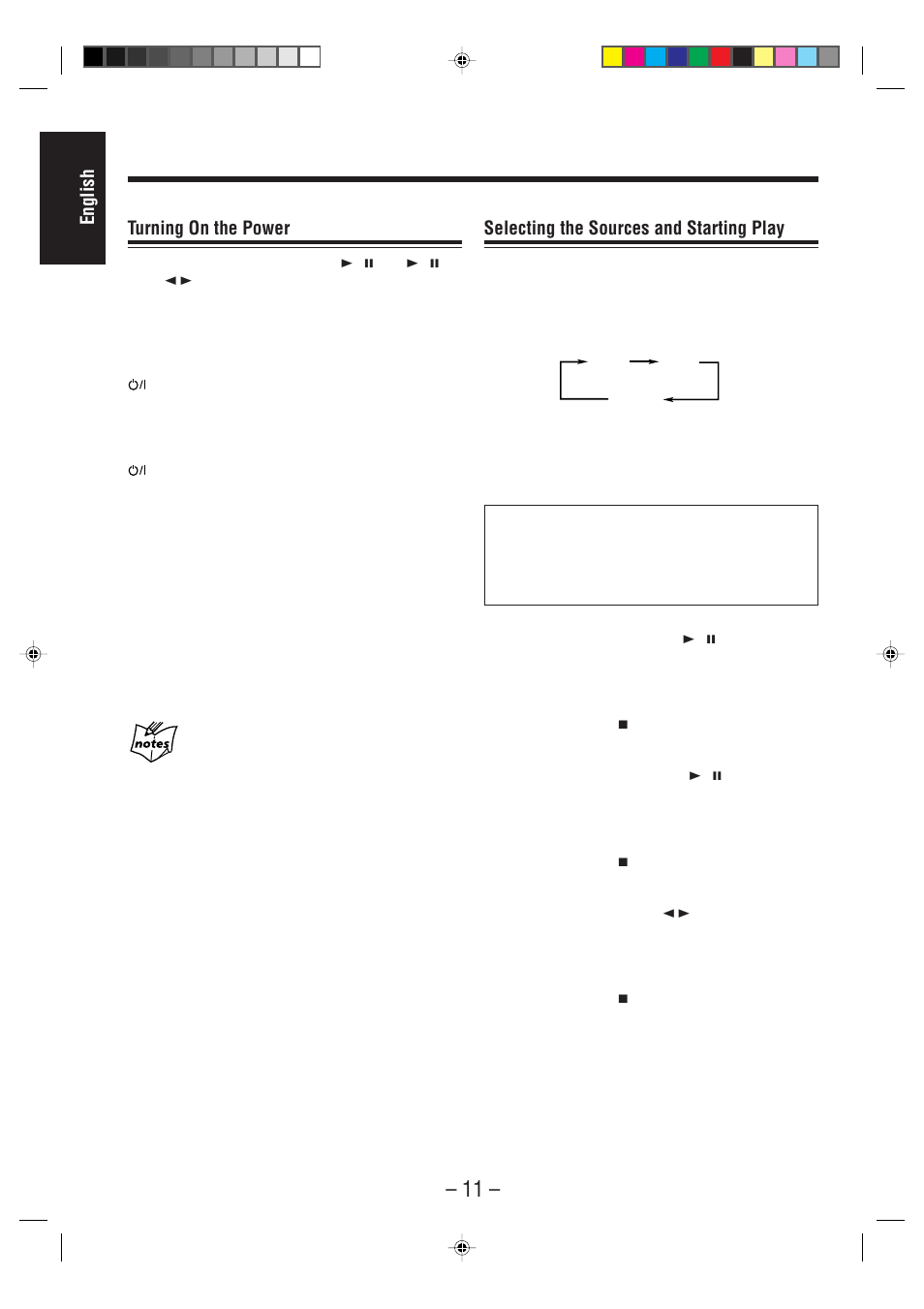 English turning on the power, Selecting the sources and starting play | JVC UX-F70MD User Manual | Page 16 / 72