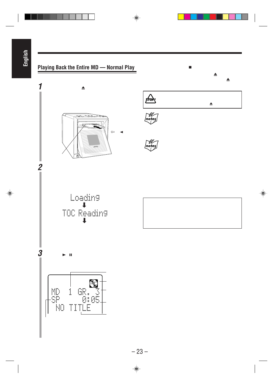 English, Playing back the entire md — normal play | JVC UX-F70MD User Manual | Page 28 / 72