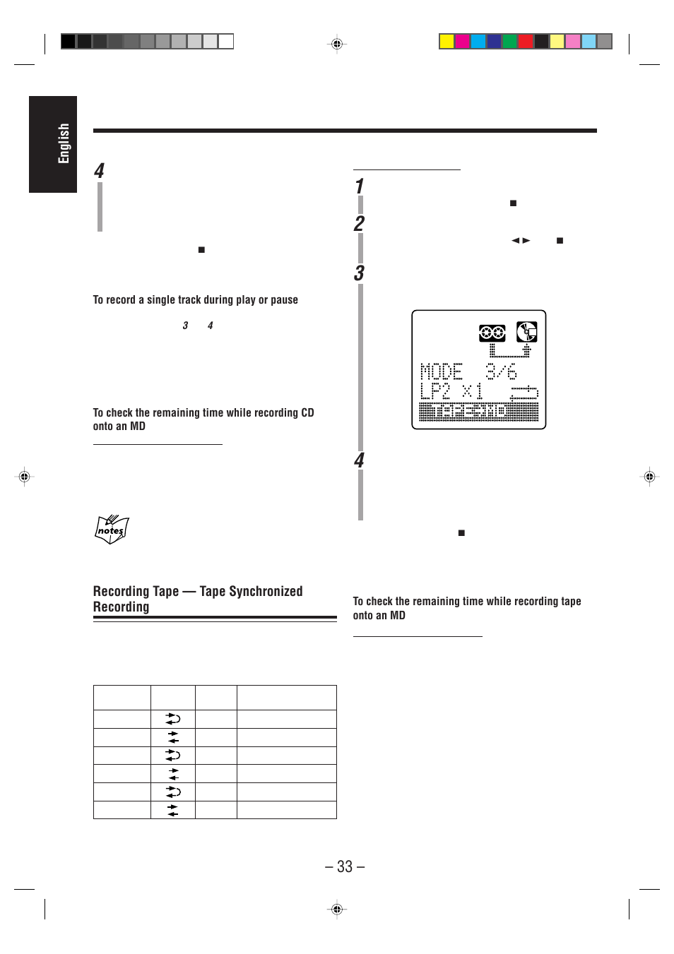 English, Recording tape — tape synchronized recording | JVC UX-F70MD User Manual | Page 38 / 72