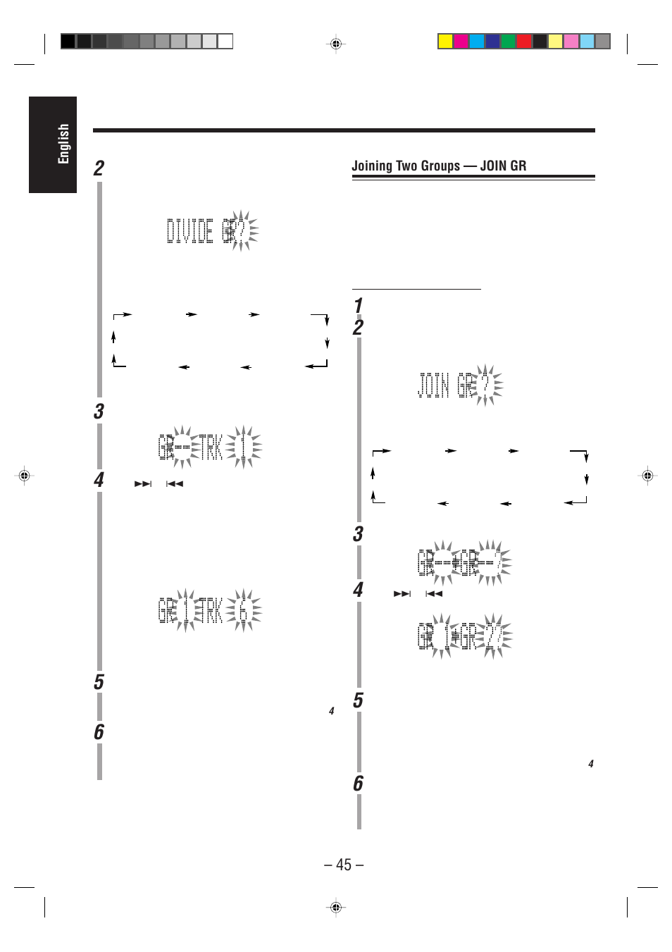 English, Joining two groups — join gr | JVC UX-F70MD User Manual | Page 50 / 72