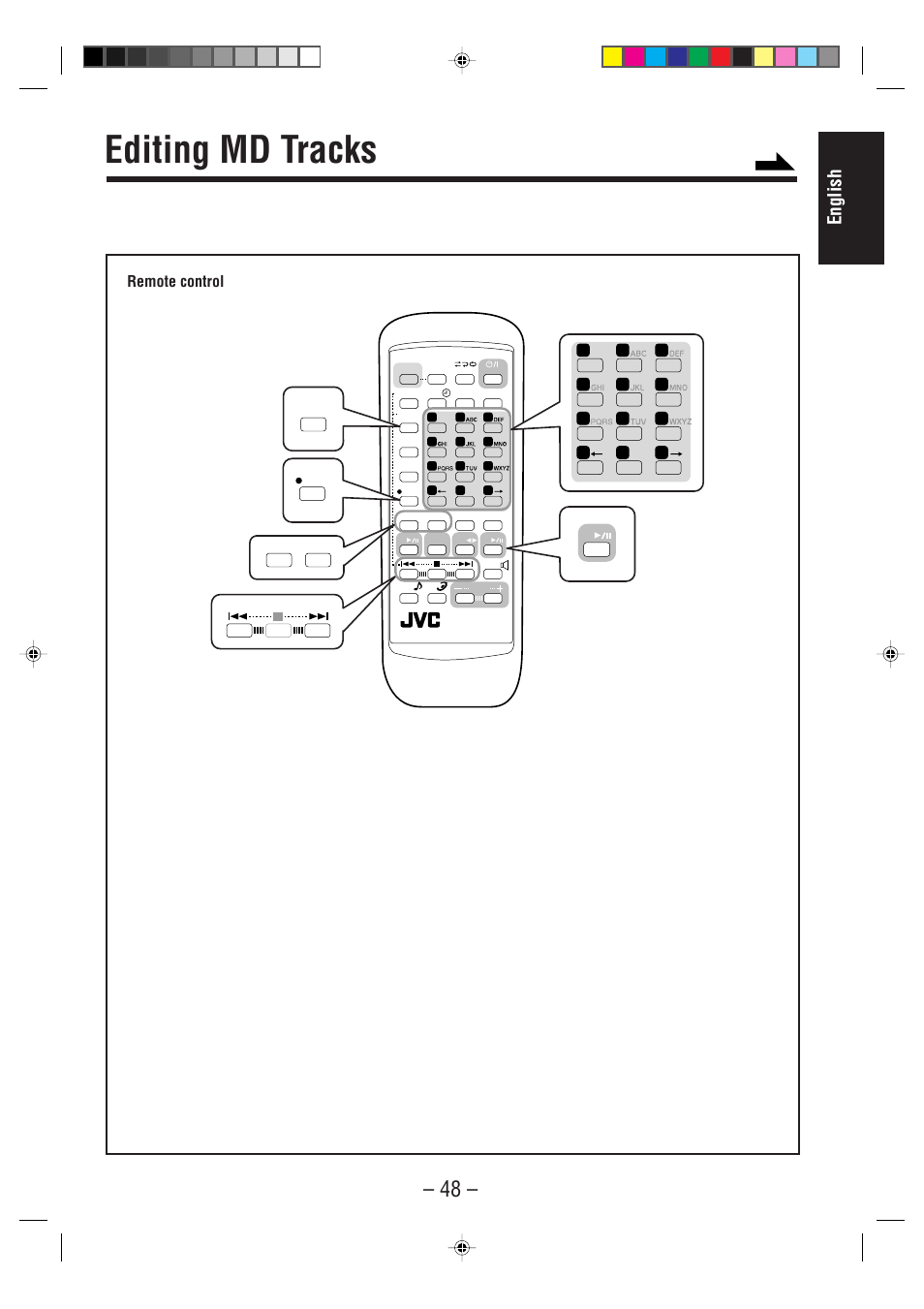 Editing md tracks, English, Remote control | JVC UX-F70MD User Manual | Page 53 / 72