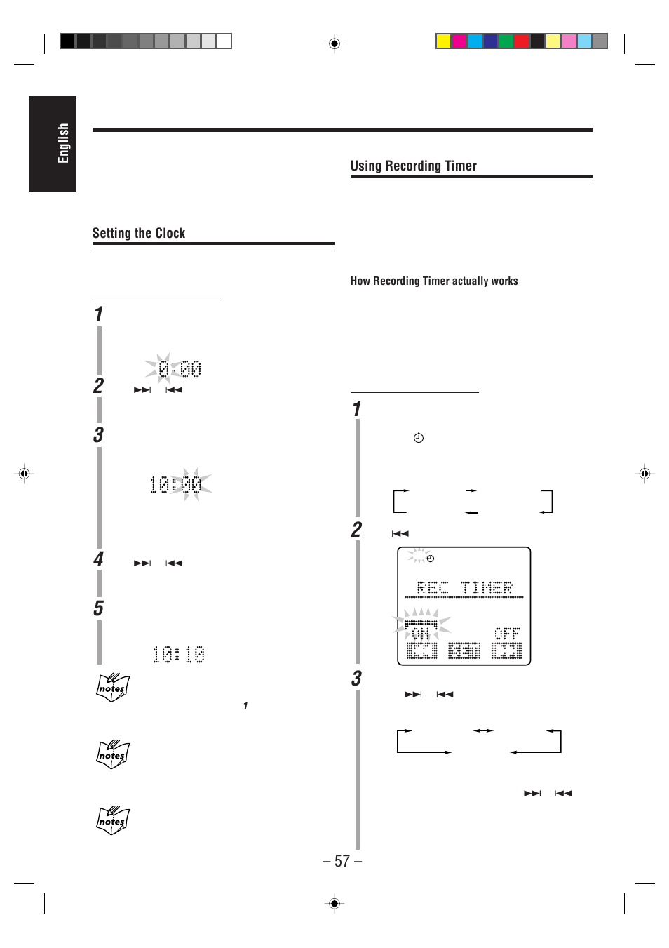 English, Setting the clock, Using recording timer | JVC UX-F70MD User Manual | Page 62 / 72