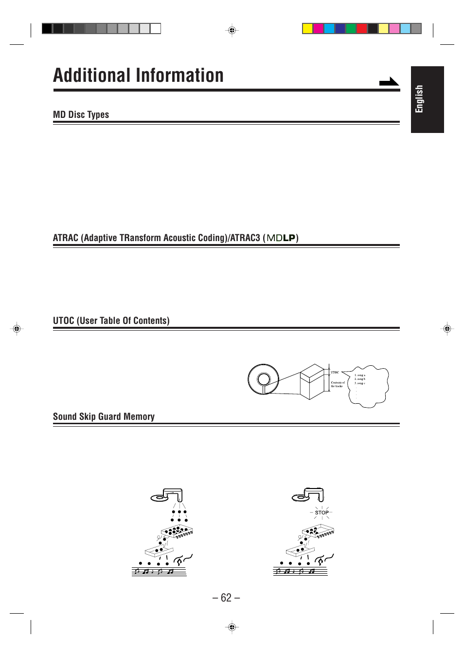 Additional information, English md disc types, Utoc (user table of contents) | JVC UX-F70MD User Manual | Page 67 / 72