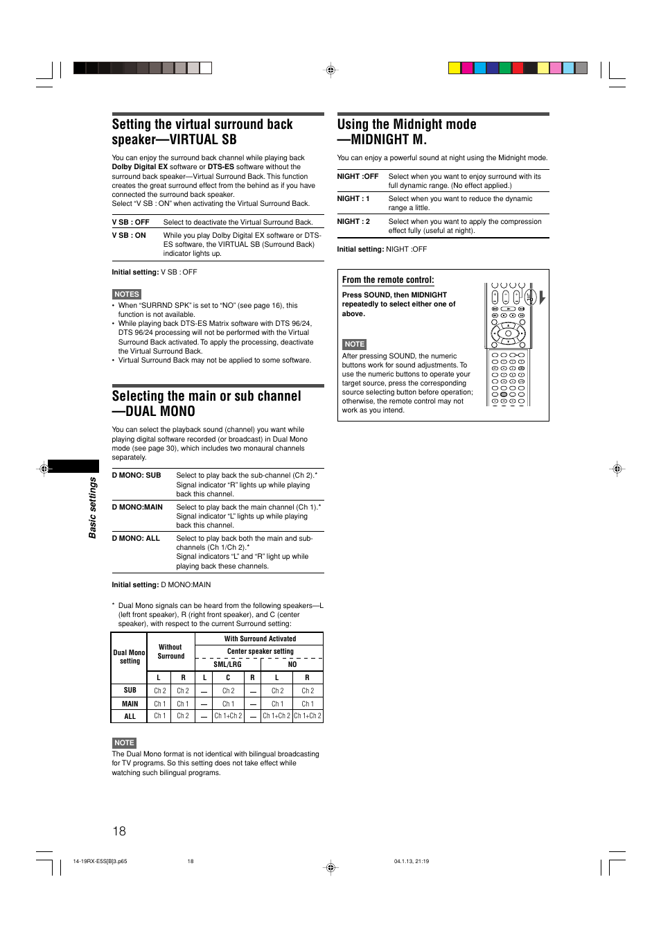 Selecting the main or sub channel —dual mono, Using the midnight mode —midnight m | JVC RX-E51B User Manual | Page 22 / 45