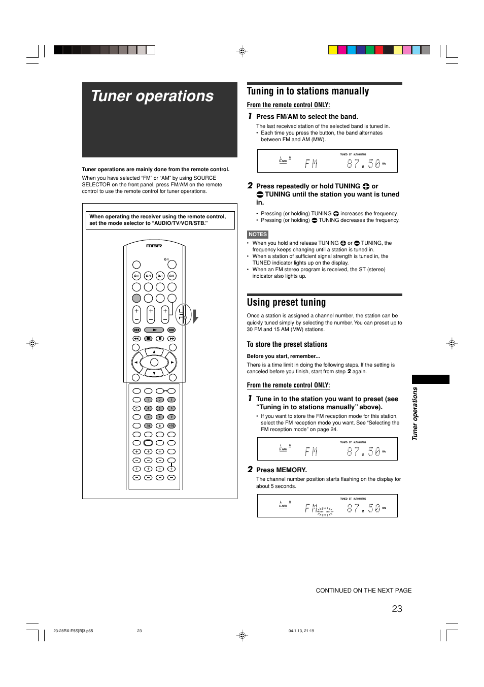 Tuning in to stations manually, Using preset tuning, Tuner operations | Press fm/am to select the band | JVC RX-E51B User Manual | Page 27 / 45