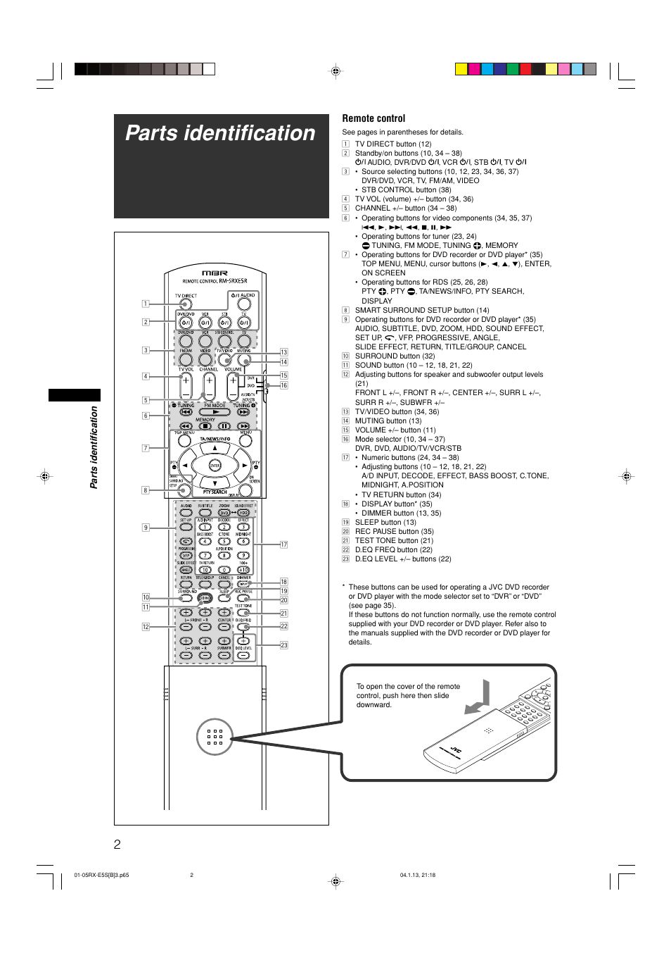 Parts identification | JVC RX-E51B User Manual | Page 6 / 45