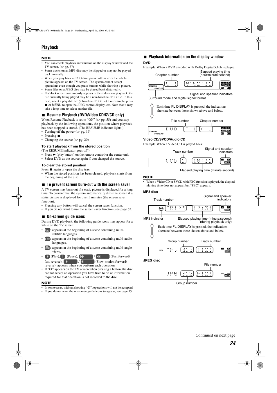 Cator, A pg. 24, Resume) | Playback | JVC TH-A55  EN User Manual | Page 27 / 68