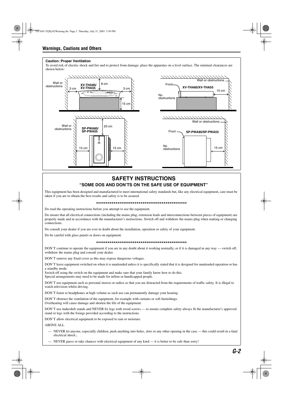 Safety instructions, Warnings, cautions and others | JVC TH-A55  EN User Manual | Page 3 / 68