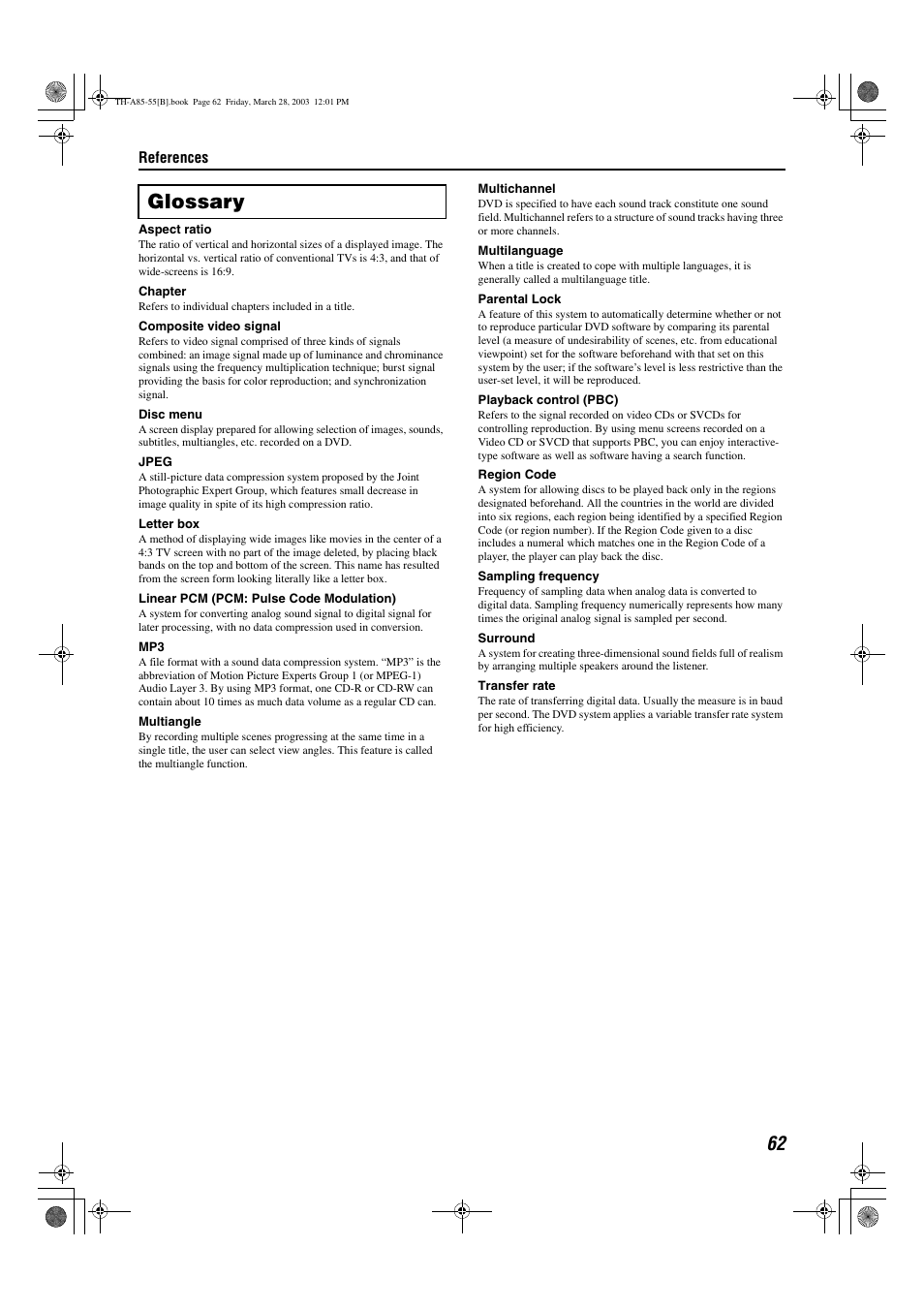 Glossary | JVC TH-A55  EN User Manual | Page 65 / 68
