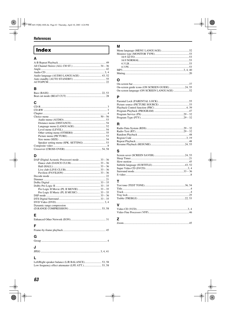 Index | JVC TH-A55  EN User Manual | Page 66 / 68