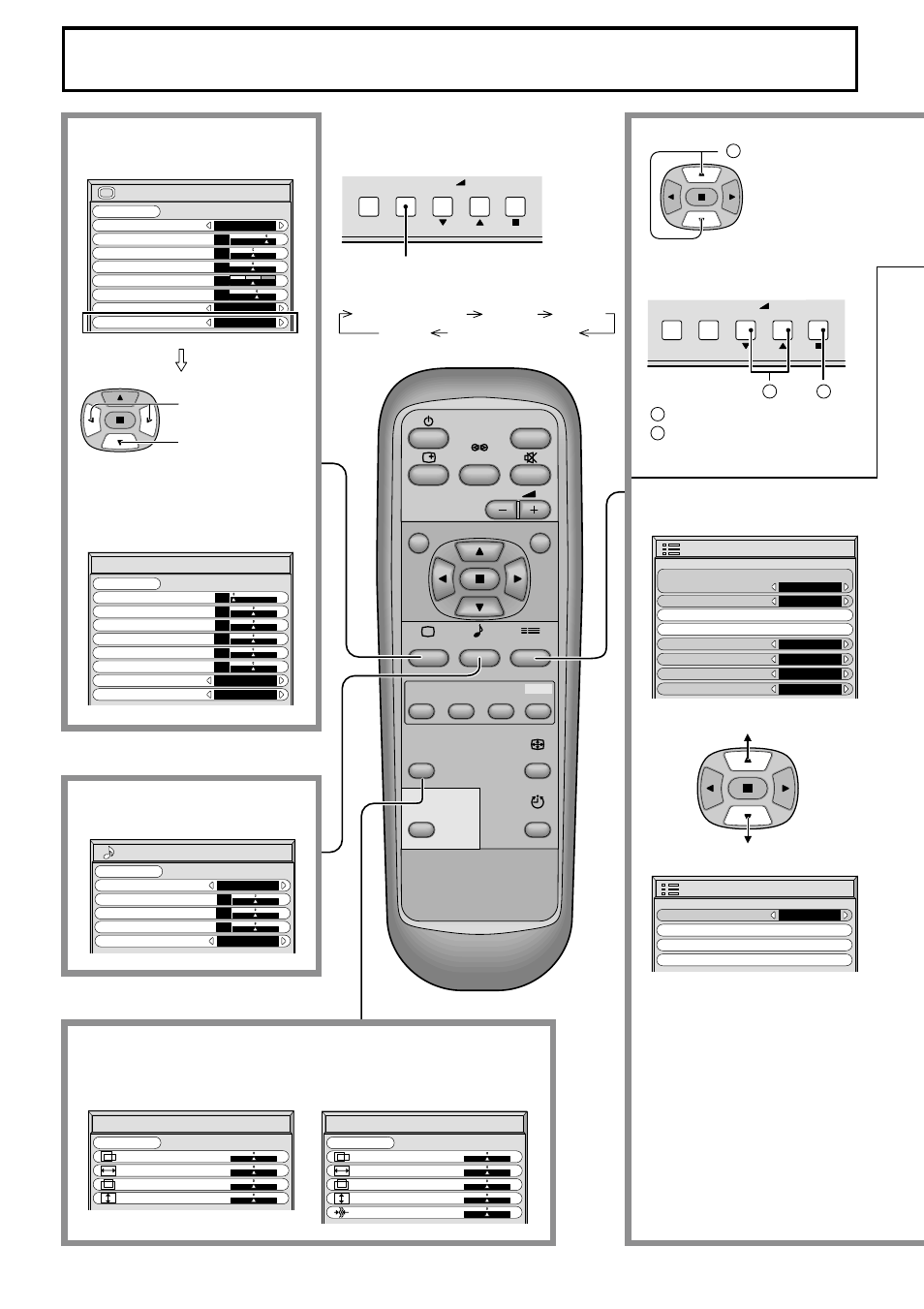 On-screen menu displays, During “rgb” and “pc” input signal, Press to select | JVC GD-V502PCE User Manual | Page 14 / 36