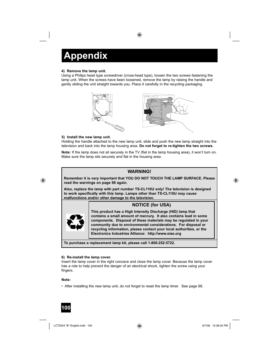 Appendix | JVC HD-P61R1U User Manual | Page 100 / 104