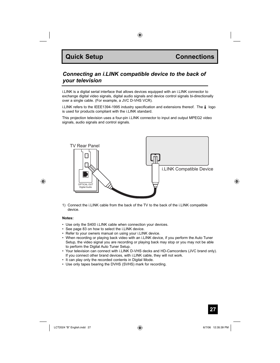 Quick setup connections | JVC HD-P61R1U User Manual | Page 27 / 104