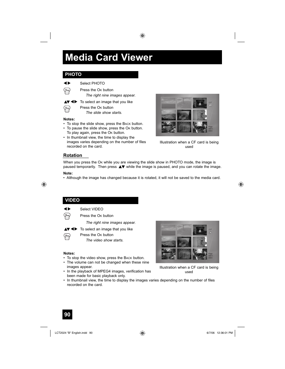 Photo, Video, Media card viewer | JVC HD-P61R1U User Manual | Page 90 / 104