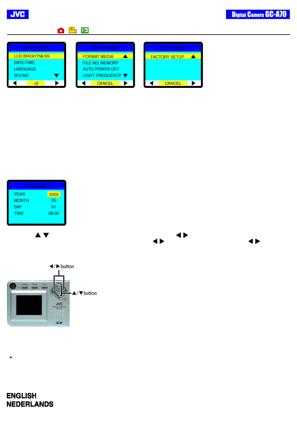 Setup menu | JVC GC-A70 User Manual | Page 29 / 48