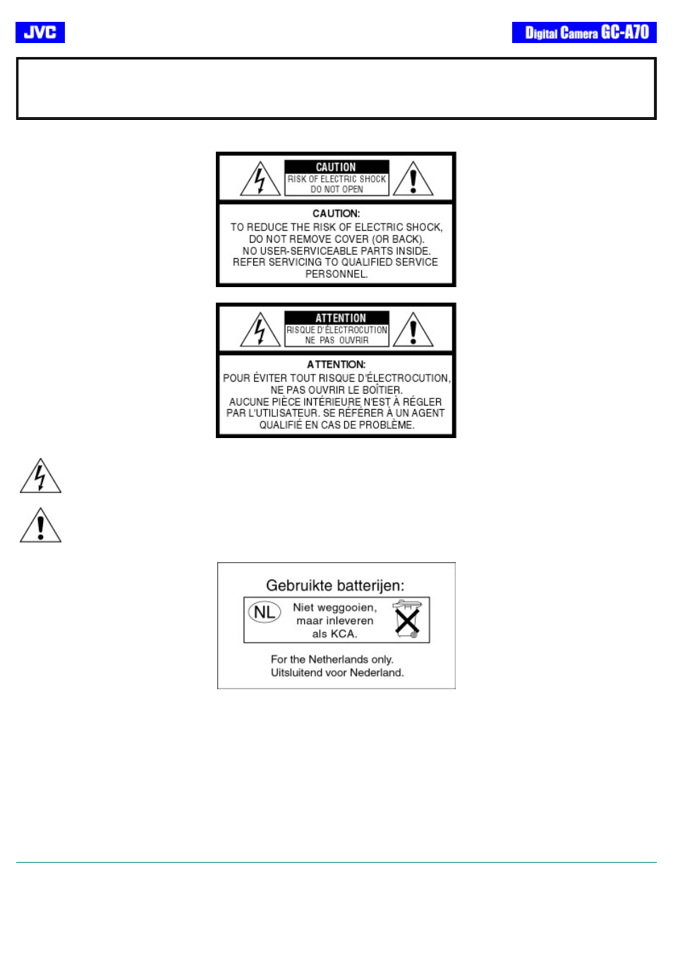 Warning, Safety precautions, Cautions | Main unit | JVC GC-A70 User Manual | Page 4 / 48