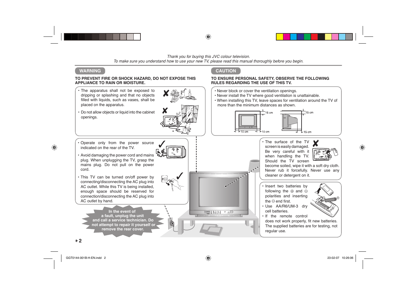 Warning, Caution, Power / on timer | JVC AV-14AMG7 User Manual | Page 10 / 16