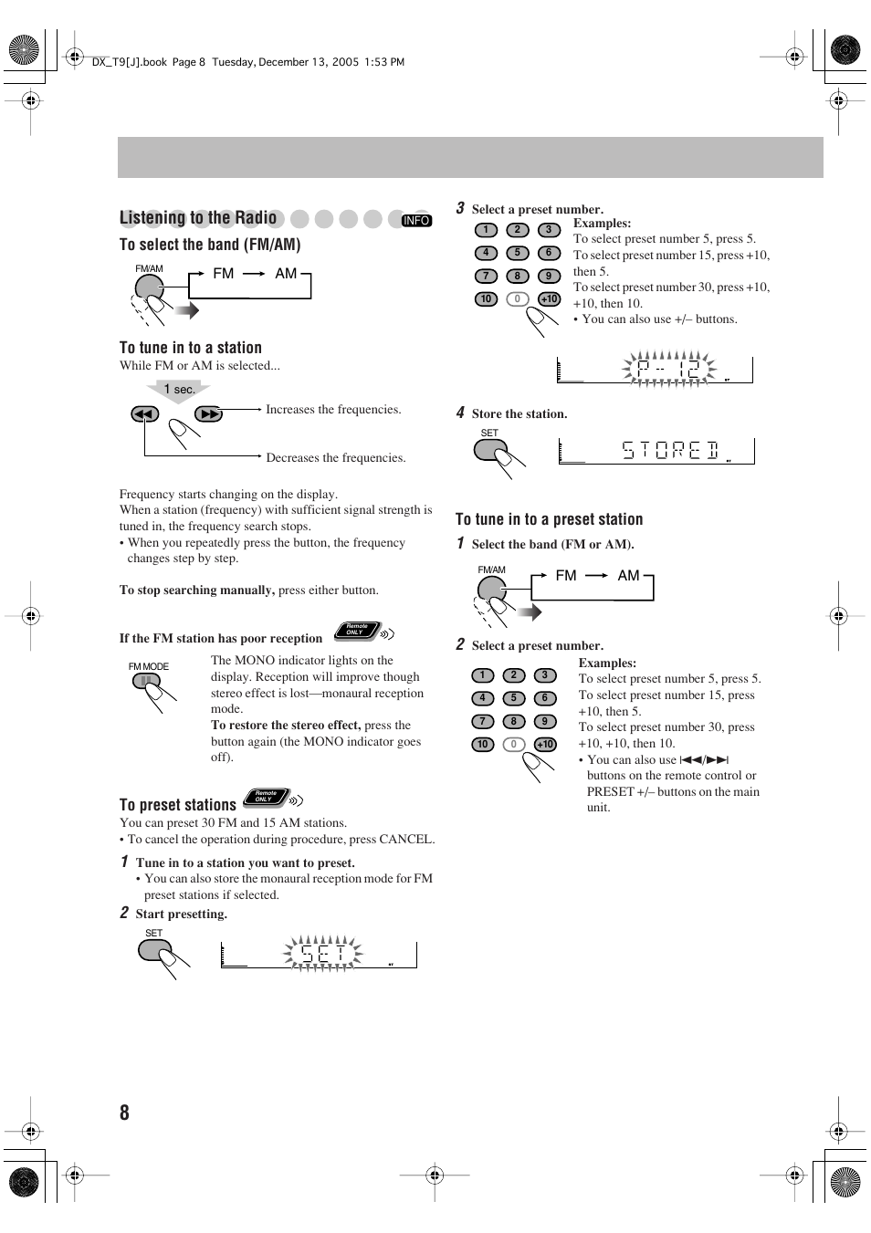 Listening to the radio | JVC DX-T9 User Manual | Page 10 / 52