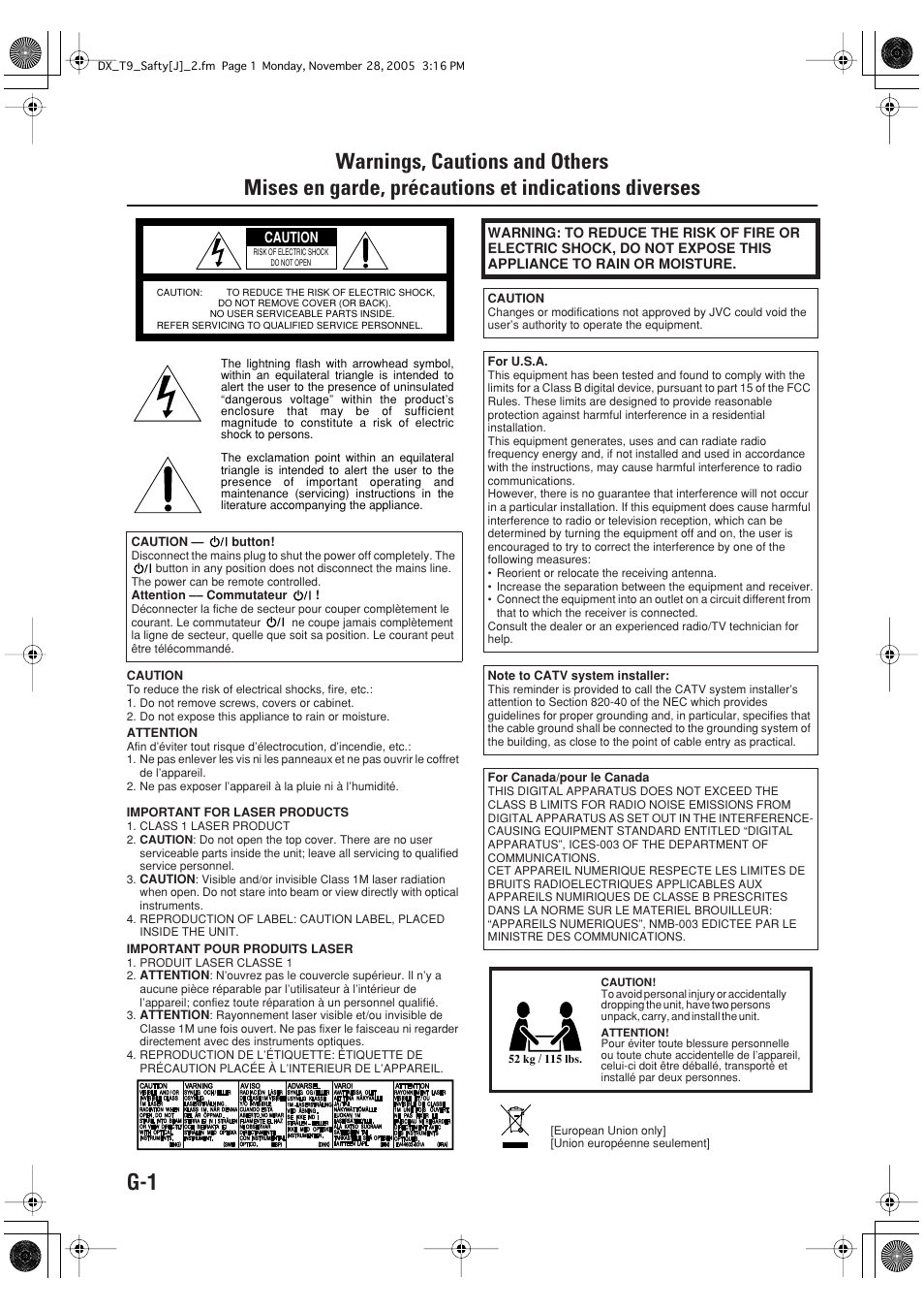 Warnings, cautions and others | JVC DX-T9 User Manual | Page 2 / 52