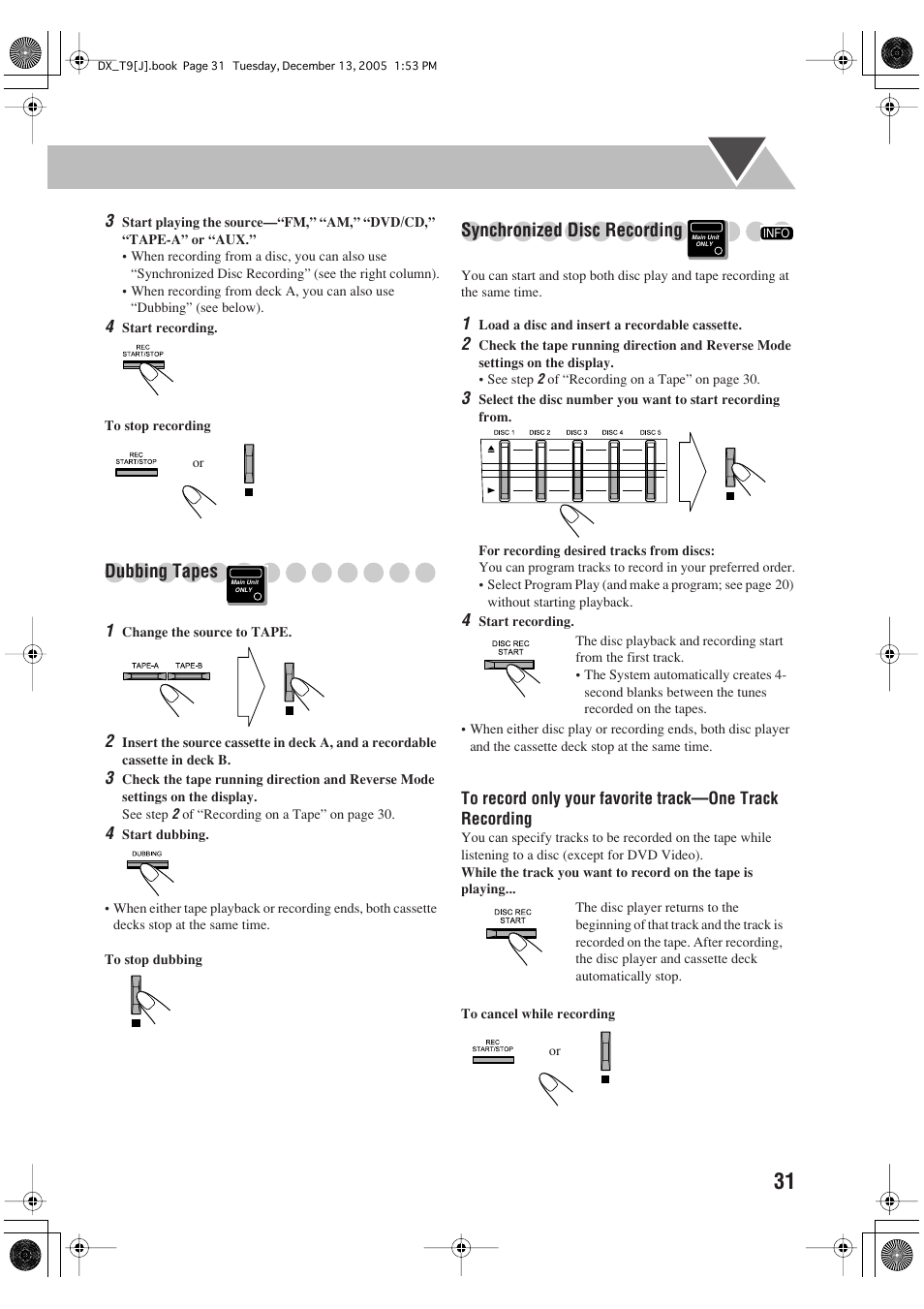 Dubbing tapes, Synchronized disc recording | JVC DX-T9 User Manual | Page 33 / 52