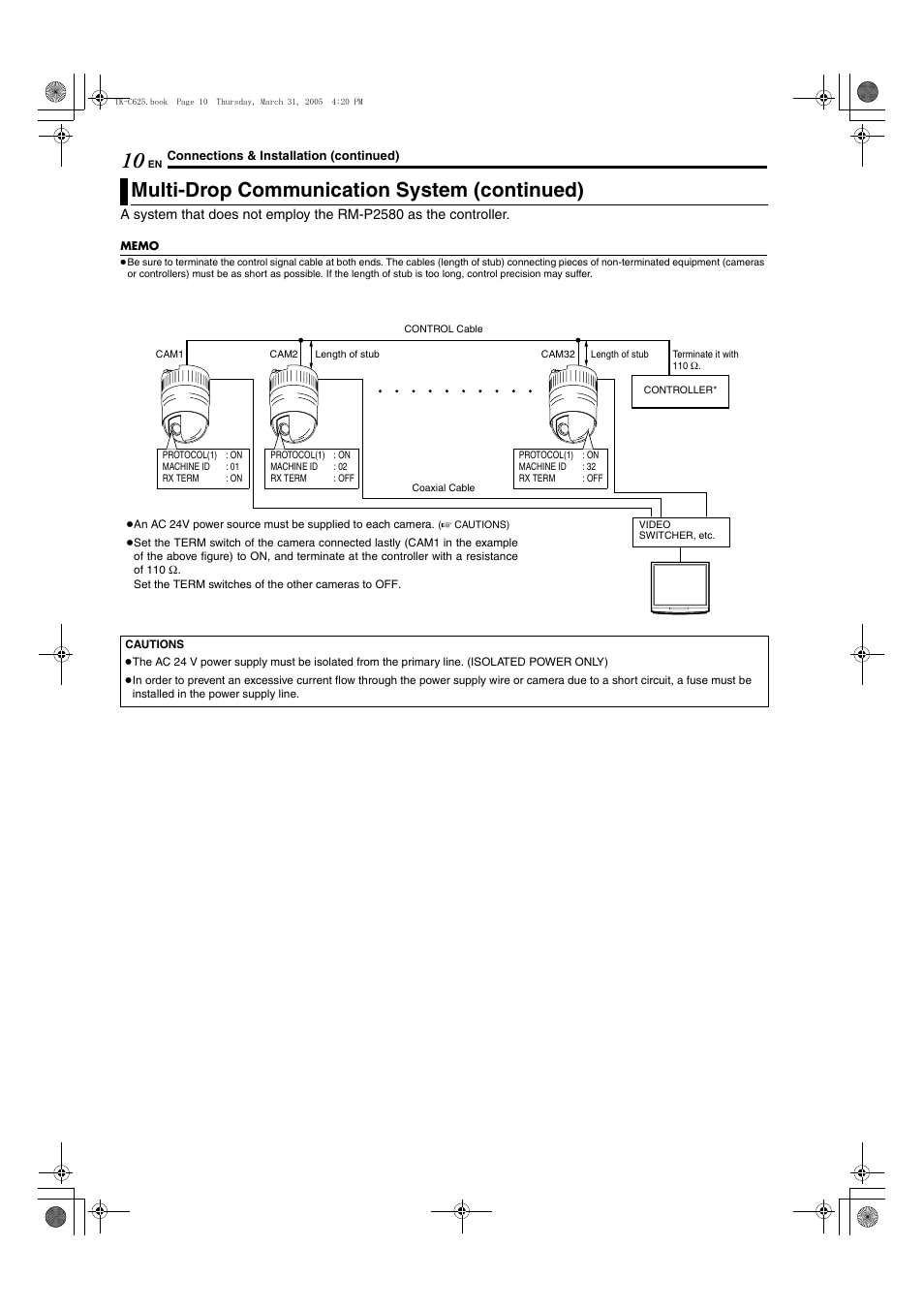 Multi-drop communication system (continued) | JVC TK-C625 User Manual | Page 10 / 44