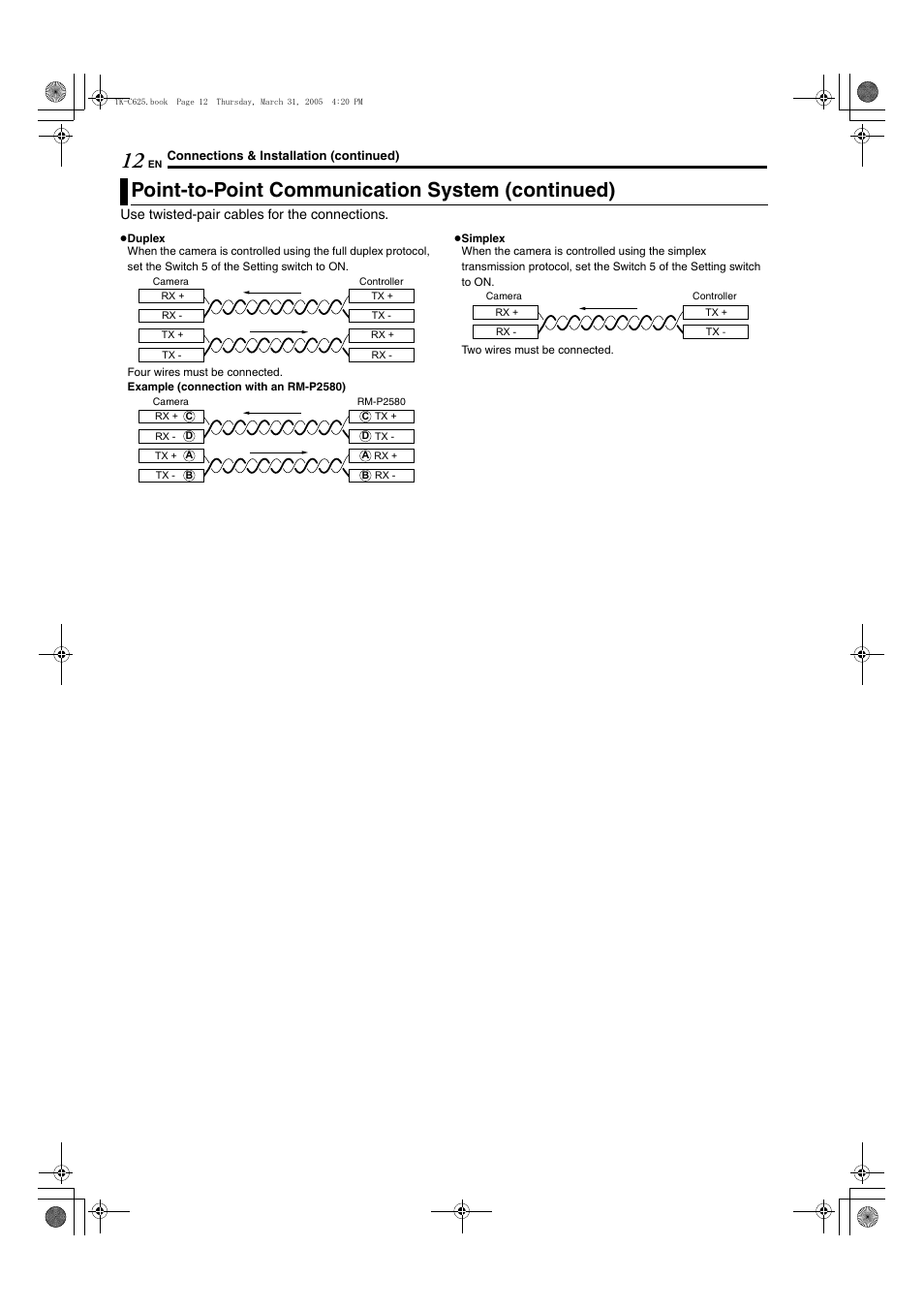Point-to-point communication system (continued) | JVC TK-C625 User Manual | Page 12 / 44
