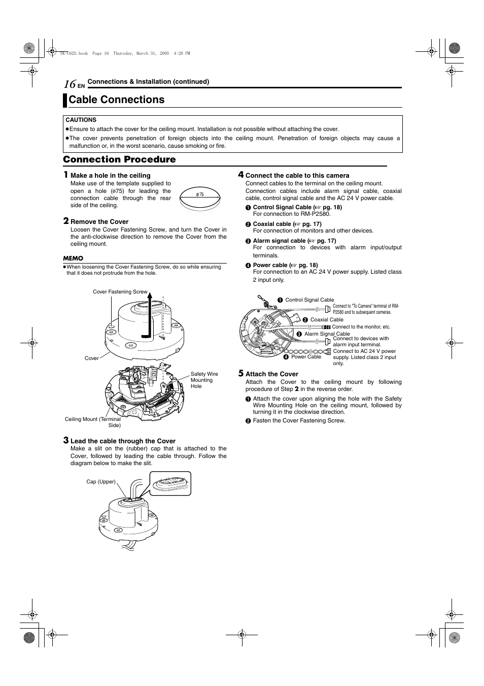 Cable connections, A pg. 16), A cable connections b ( a pg. 16) | Acable connectionsb (a pg. 16), Connection procedure | JVC TK-C625 User Manual | Page 16 / 44